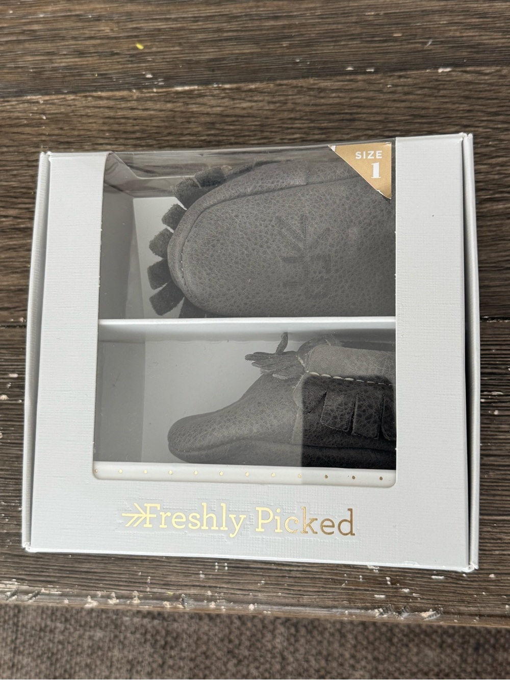 Freshly Picked Gray Suede Baby Moccasins with Fringe